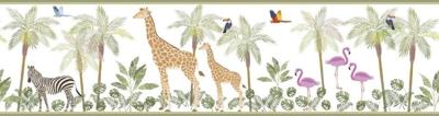 Noordwand Kids Walls Behangrand met giraffen, zebra's en flamingo's - 45881
