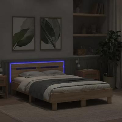 Bedframe met hoofdeinde en LED sonoma eikenkleurig 120x200 cm