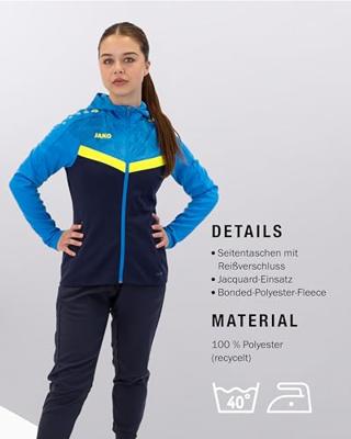 JAKO 6824D Jas Met Kap Iconic Dames - Marine Jako-Blauw/Fluogeel - 36