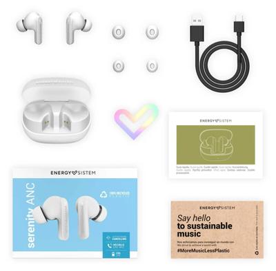 Energy Sistem Serenity ANC True Wireless hoofdtelefoon met ruisonderdrukking (4 microfoons, Bluetooth 5.3, gerecyclede kunststof, 25 uur batterijduur, IPX4 gecertificeerd)