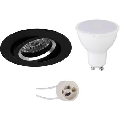 Kantelbare LED Inbouw Spot Set GU10 - Mat Zwart - 6W - Koud Wit 6400K - Ø82mm