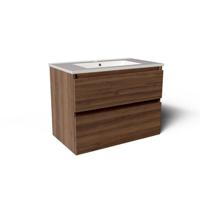 Saniclass Vita Badkamermeubelset - 80x60x46cm -2 lades - greeploos - 1 wasbak - 1 kraangat - overloop - keramiek - noten SW804531/SW1413848 - thumbnail
