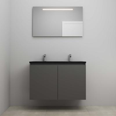 On-Line Badkamermeubelset - 100 cm - Bouwpakket - Greeploze Ladestructuur - Acryl Wastafel - 2 Kraangaten - Spiegel met LED-Verlichting - Mat Antraciet