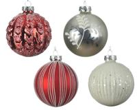 Decoris Kerstbal Glas Wit/Rood - thumbnail