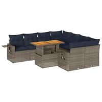 9-delige Loungeset met kussens poly rattan grijs - thumbnail