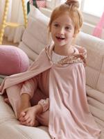 Set pyjama voor meisjes met cape en pailletten roze (poederkleur) - thumbnail