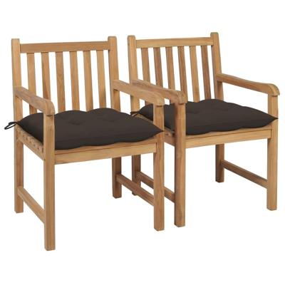 Tuinstoelen 2 st met taupe kussens massief teakhout