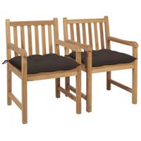 Tuinstoelen 2 st met taupe kussens massief teakhout - thumbnail