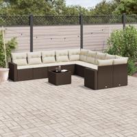 11-delige Loungeset met kussens poly rattan bruin - thumbnail