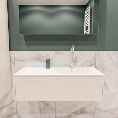 Mondiaz Lush Cloud badmeubel underlayment 100 cm 1 lade solid surface enkele spoelbak rechts 1 kraangat Mondiaz Lush Cloud badmeubel underlayment 100 cm 1 lade solid surface enkele spoelbak rechts 1 kraangat