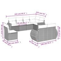 8-delige Loungeset met kussens poly rattan zwart - thumbnail