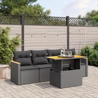 5-delige Loungeset met kussens poly rattan zwart - thumbnail