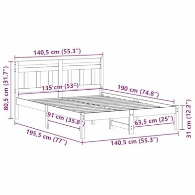 Bedframe Bruin 135 x 190 cm Massief grenenhout Bedframe Bruin 135 x 190 cm Massief grenenhout