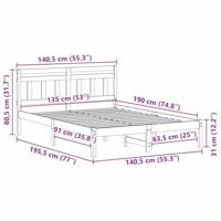 Bedframe Bruin 135 x 190 cm Massief grenenhout - thumbnail