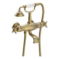 Badkraan Tres Clasic | Opbouw | Thermostaatkraan | Incl.Handdoucheset | 2-weg | hoh 15 cm | 2-knops | Vintage | Messing oud - thumbnail