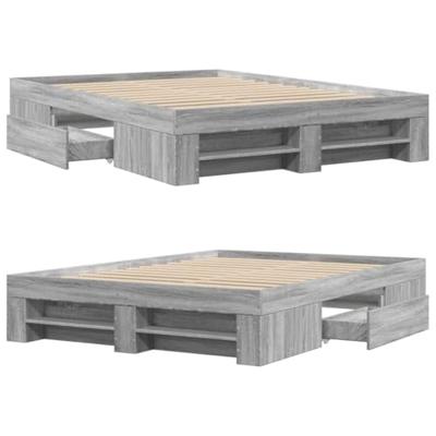Bedframe bewerkt hout grijs sonoma eikenkleurig 140x200 cm Bedframe bewerkt hout grijs sonoma eikenkleurig 140x200 cm