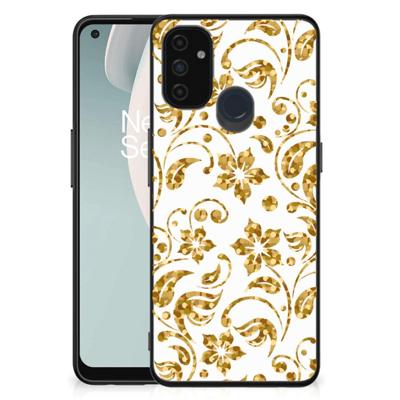 OnePlus Nord N100 Bloemen Hoesje Gouden Bloemen