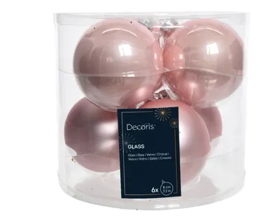 Decoris kerstballen Glas 6st poederroze 8cm Decoris kerstballen Glas 6st poederroze 8cm