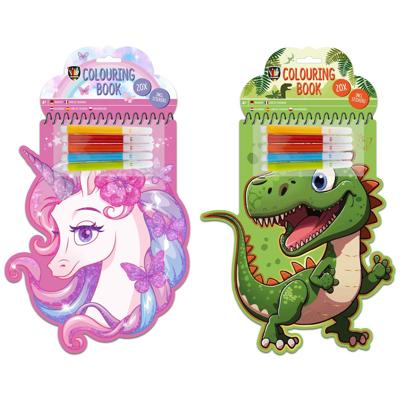 Kleurboek Dino of Eenhoorn + Stiften en Stickers