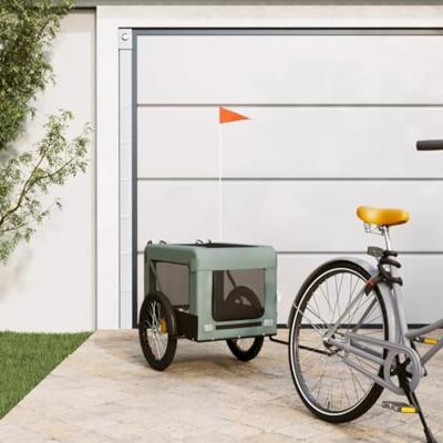 Hondenfietstrailer oxfordstof en ijzer grijs en zwart Hondenfietstrailer oxfordstof en ijzer grijs en zwart