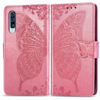 Vlinder liefde bloemen reliëf horizontale Flip lederen case voor Galaxy A70 met houder & card slots & portemonnee & Lanyard (roze) - thumbnail