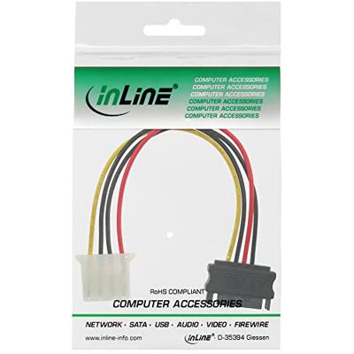 InLine 29669 SATA voedingsadapterkabel, 15-polige SATA-aansluiting op 4-polige stekker, 0,15 m