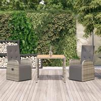 3-delige Tuinset met kussens poly rattan grijs - thumbnail
