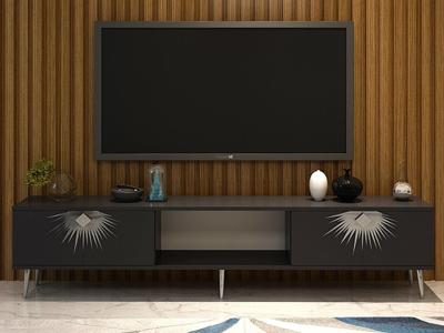 Tv-meubel NIDAS 2 deuren antraciet/zilver