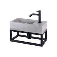 Differnz Jukon fonteinset beton donkergrijs kraan gebogen mat zwart 38.5 x 18.5 x 9 cm met handdoekrek zwart - thumbnail