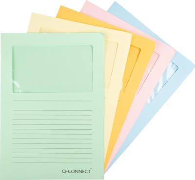 Q-CONNECT L-map met venster, 120 g/m², A4, pak van 100 stuks, lichte geassorteerde kleuren