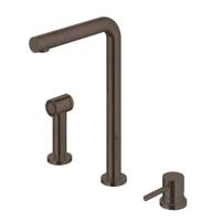 Hotbath Fellow keukenmengkraan driegats met draaibare uitloop en uitneembare handdouche verouderd messing FKM19AB - thumbnail