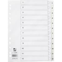 Q-CONNECT tabbladen, A4, PP, 11-gaatsperforatie, met indexblad, set van 1-12, wit - thumbnail