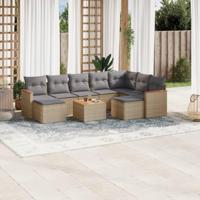 10-delige Loungeset met kussens poly rattan beige - thumbnail