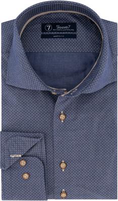 Sleeve7 Heren Overhemd Navy Kleine Bruine Print Modern Fit
