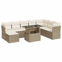 9-delige Loungeset met kussens poly rattan beige - thumbnail
