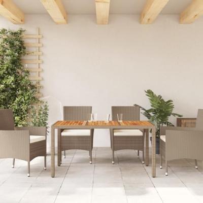 Tuintafel 150x90x75 cm poly rattan en massief acaciahout beige