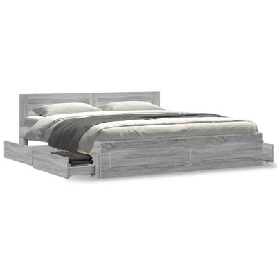 Bedframe met hoofdeinde bewerkt hout grijs sonoma 200x200 cm