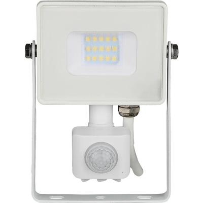 LED Bouwlamp 10 Watt met Sensor - LED Schijnwerper - Viron Dana - Warm Wit 3000K - Mat Wit - Aluminium - SAMSUNG LEDs