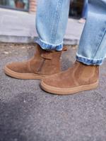 Leren meisjeslaarzen met rits en elastiek kameel - thumbnail