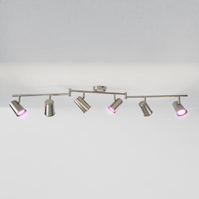 Riga - LED smart plafondlamp - 6 spots - 30 Watt 2400 Lumen - Draaibaar en kantelbaar - GU10 - RGBWW - Wifi + Bluetooth - Google Home, Amazon Alexa en Siri - RVS - Bestuurbaar via App en Stem