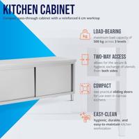 Royal Catering Onderkast van roestvrij staal met dubbele opening, eco, 200 x 70 cm, 500 kg, keukenkast, onderkast met werkblad, onderkast van roestvrij staal - thumbnail