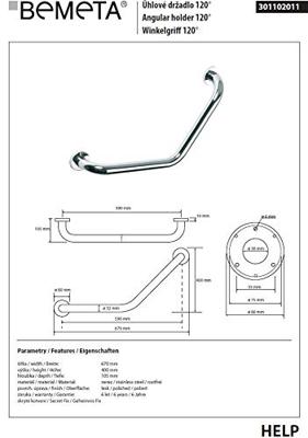 Handgreep Gebogen Sapho Handicap 40/40cm Roestvrij Staal