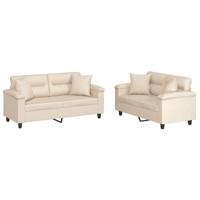 2-delige Loungeset met kussens microvezelstof beige - thumbnail