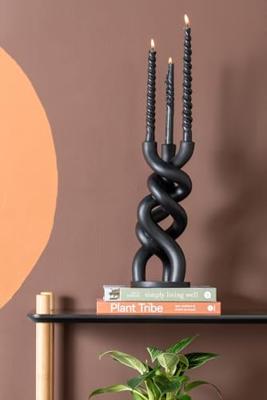 Candle Holder Twisted Ceramic Black
