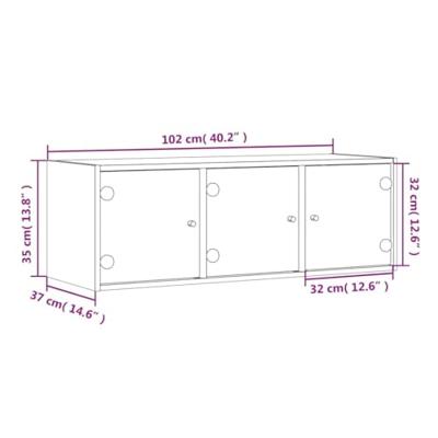 Wandkast met glazen deuren 102x37x35 cm grijs sonoma eiken