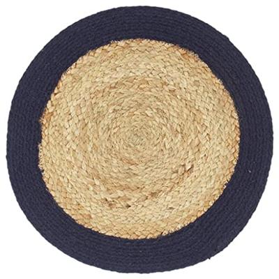 Placemats 6 st 38 cm jute en katoen natuurlijk en marineblauw