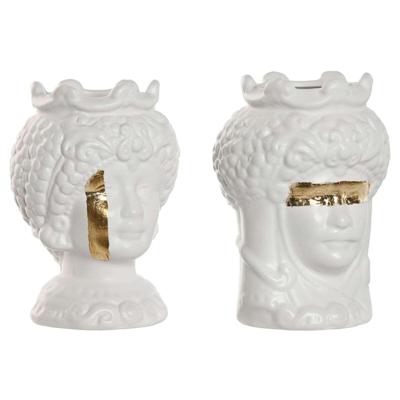 Grondlegger Home ESPRIT Wit Gouden Porselein 10 x 10 x 14 cm (2 Stuks)