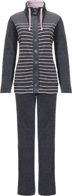Pyjama pak dames velours - Grey stripe - Nos - Winter velours huispak 2-delig - 42 - Grijs - 42 - 42 - 42 - 42 - 42 - 42 - 42 - 42 - 42 -