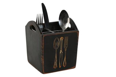 Bestekmand Home ESPRIT Wit Zwart Sparrenhout 15 x 15 x 18 cm
