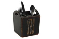 Bestekmand Home ESPRIT Wit Zwart Sparrenhout 15 x 15 x 18 cm - thumbnail